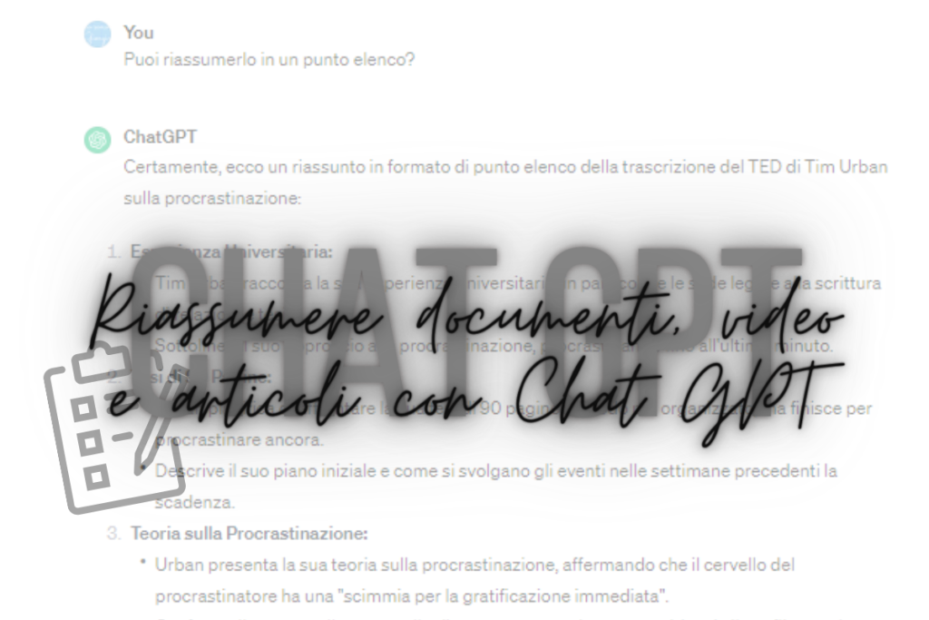 Riassumere documenti video e articoli con Chat GPT